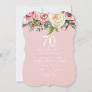 Pretty Pink Rose Floral 70th Birthday Felt Invite