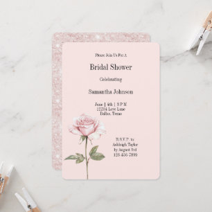 Pretty Pink Rose Floral Bridal Shower Invitation