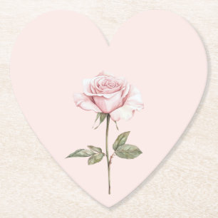 Pretty Pink Rose Floral Bridal Shower Paper Coaster