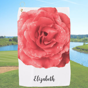 Pretty pink rose flower custom name womens golf towel