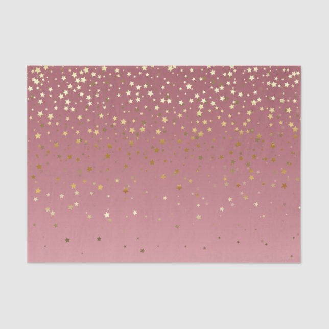 Pretty Pink Rose Gold Background And Glitter Stars Tissue Paper (Front)
