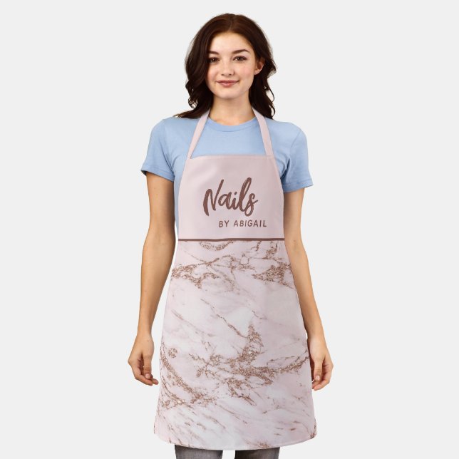 Pretty Pink Rose Gold Nail Stylist Apron (Worn)