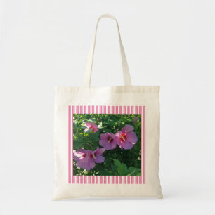 Pretty Pink Rose of Sharon Photo Striped Tote Bag