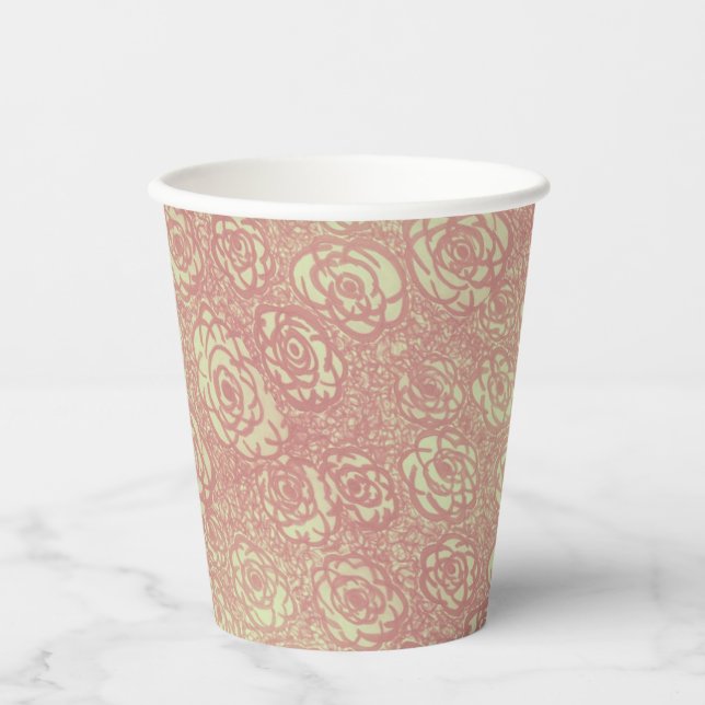 Pretty Pink Rose Pattern Paper Cup (Front)