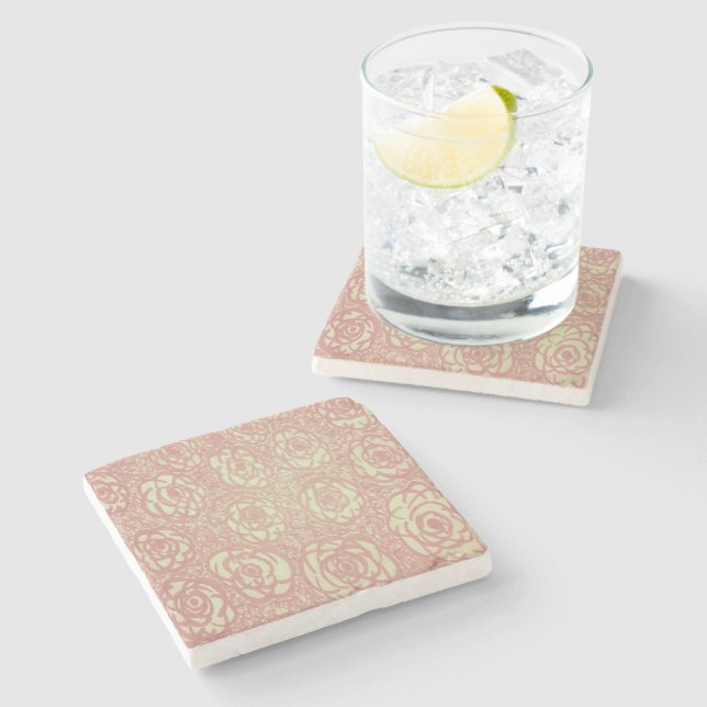 Pretty Pink Rose Pattern Stone Coaster (Side)