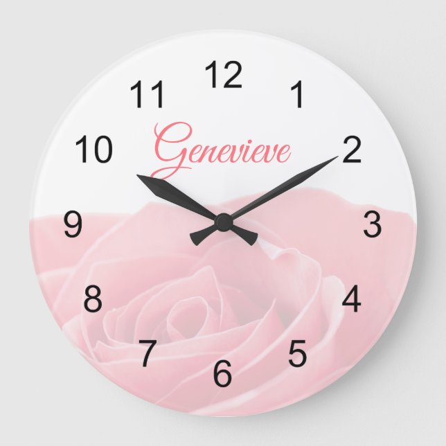 Pretty Pink Rose Personalised with Name Wall Clock (Front)