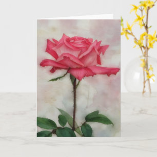 Pretty Pink Rose Vintage Watercolor Style Art Card