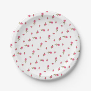 Pretty Pink Rosebud Paper plates Personalised