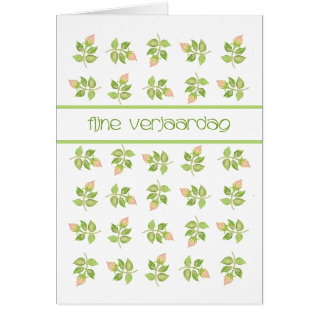 Pretty Pink Rosebuds Dutch Greeting Birthday Card (Front)