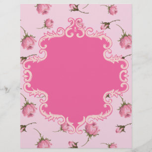 Pretty Pink Rosebuds Swirls Frame Scrapbook Paper