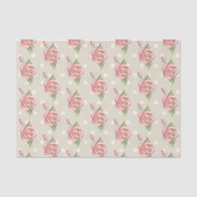 Pretty Pink Roses and Dots Monogram Tissue Paper (Front)