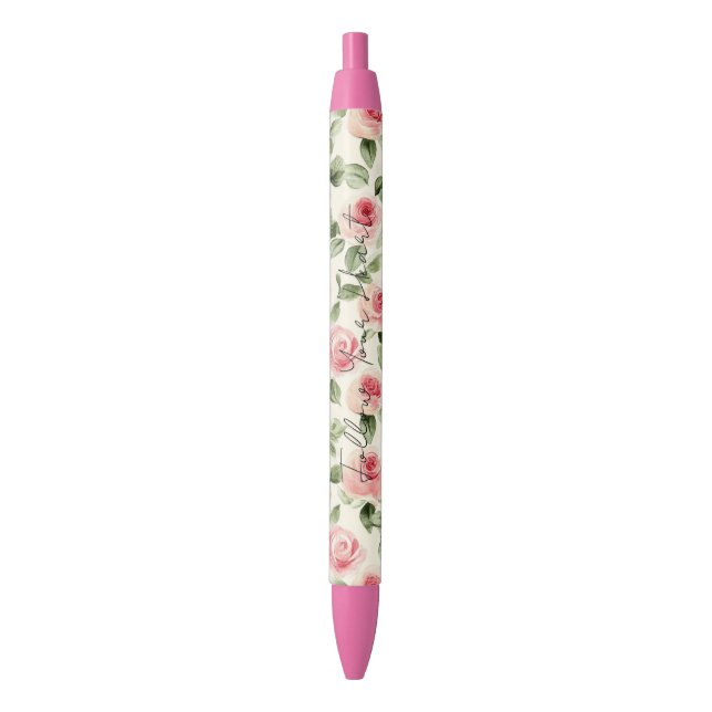 Pretty Pink Roses   Black Ink Pen (Front Vertical)