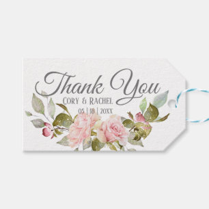 Pretty Pink Roses Bouquet on Thank You Gift Tags