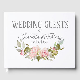 Pretty Pink Roses Bouquet Wedding Guest Book