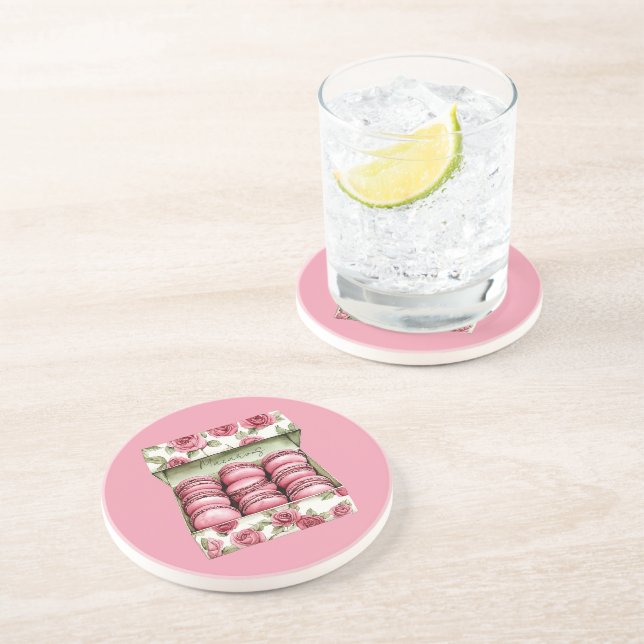 Pretty Pink Roses Box of Macarons Coaster (Side)