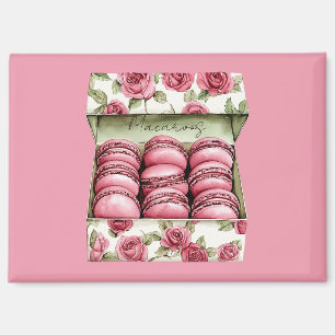 Pretty Pink Roses Box of Macarons Magnet