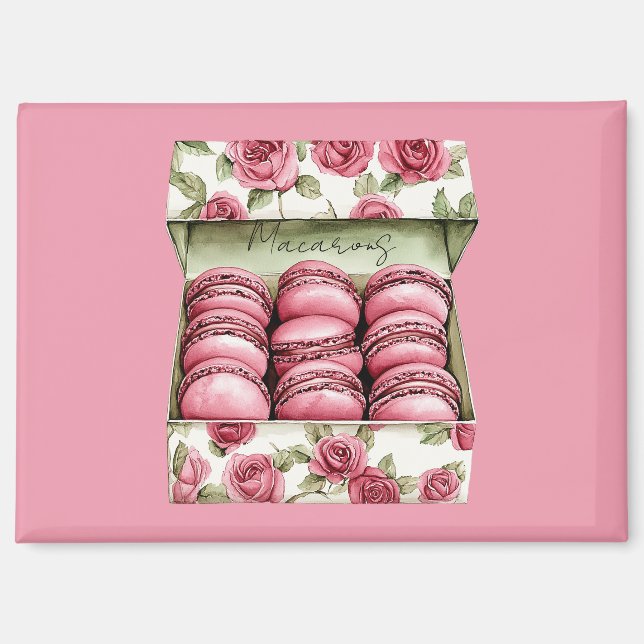 Pretty Pink Roses Box of Macarons Magnet (Front)