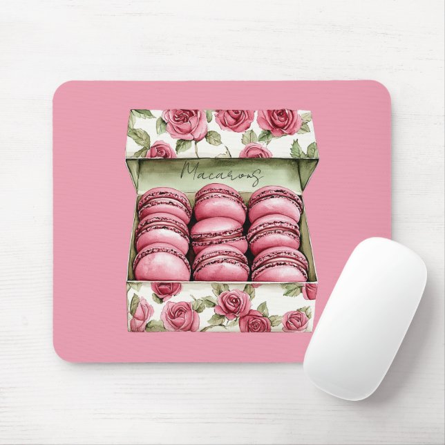 Pretty Pink Roses Box of Macarons Mouse Pad (With Mouse)