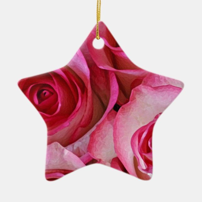Pretty pink roses ceramic tree decoration (Front)