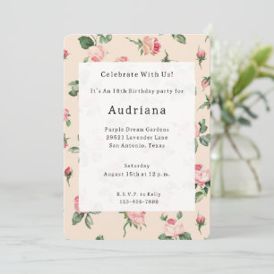 Pretty Pink Roses Floral Birthday Invitation