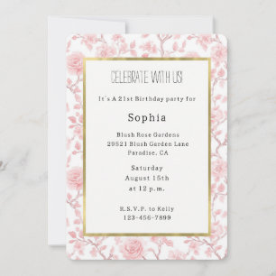 Pretty Pink Roses Floral Birthday Invitation