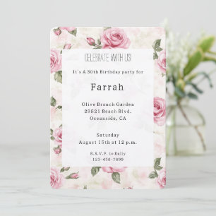 Pretty Pink Roses Floral Birthday   Invitation