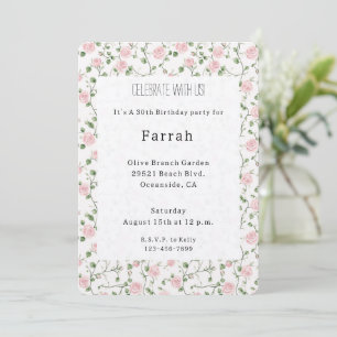 Pretty Pink Roses Floral Birthday   Invitation