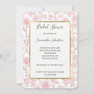 Pretty Pink Roses Floral Bridal Shower Invitation