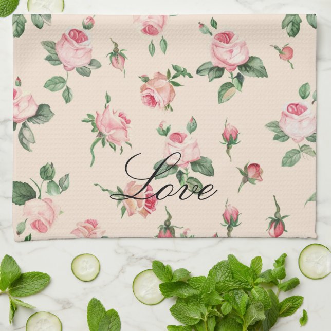 Pretty Pink Roses Floral Bridal Shower Tea Towel (Folded)