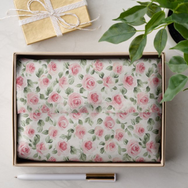 Pretty Pink Roses Floral Bridal Shower Tissue Paper (Gift)