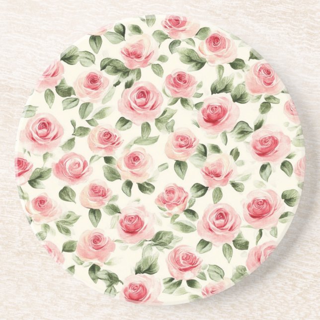Pretty Pink Roses Floral Coaster (Front)