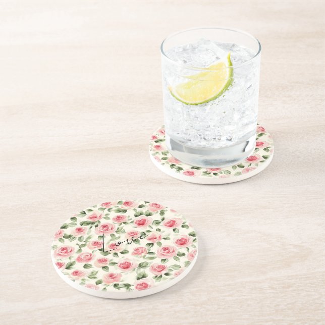 Pretty Pink Roses Floral Coaster (Side)