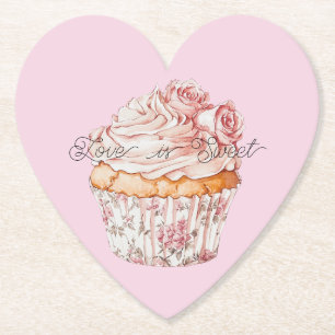 Pretty Pink Roses Floral Cupcake Bridal Shower Paper Coaster
