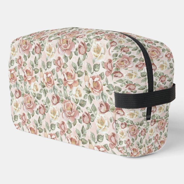 Pretty Pink Roses Floral Dopp Kit (Left Corner)