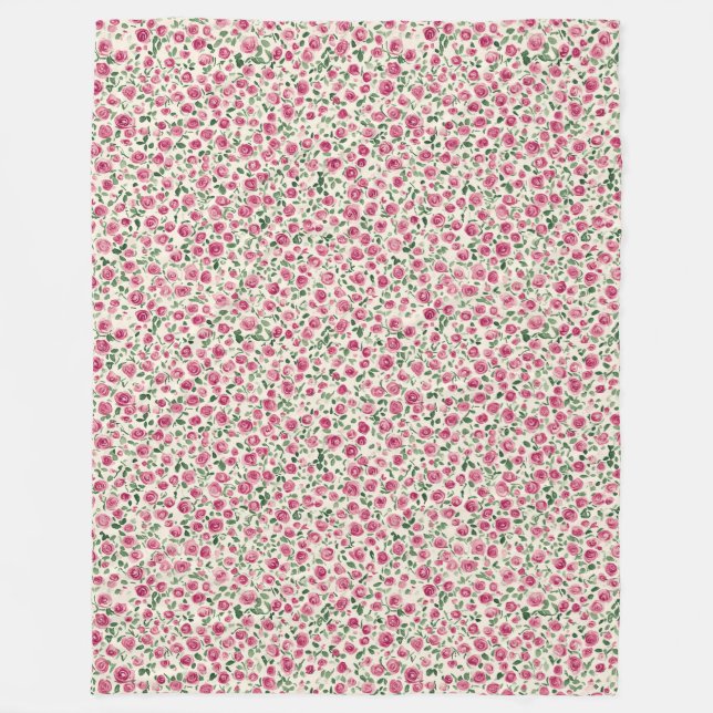 Pretty Pink Roses Floral Fleece Blanket (Front)