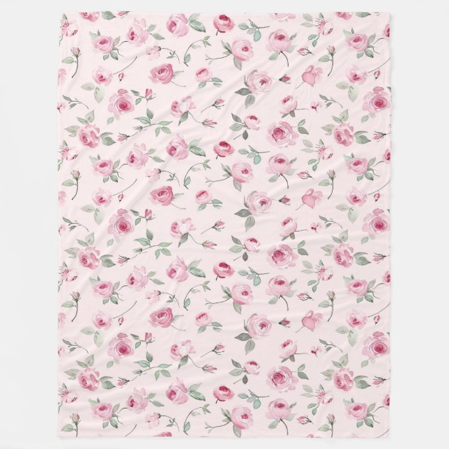 Pretty Pink Roses Floral  Fleece Blanket (Front)