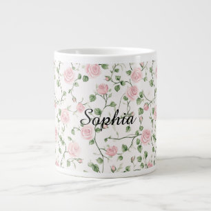 Pretty Pink Roses Floral Large Coffee Mug