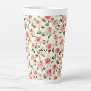Pretty Pink Roses Floral Latte Mug