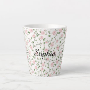 Pretty Pink Roses Floral Latte Mug