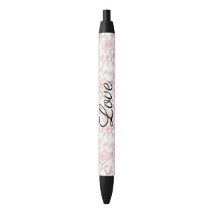 Pretty Pink Roses Floral Love Black Ink Pen