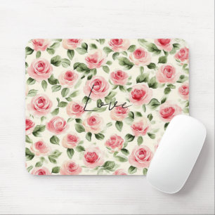Pretty Pink Roses Floral Mouse Pad