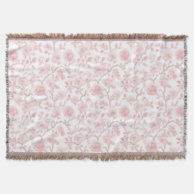Pretty Pink Roses Floral Throw Blanket (Front)