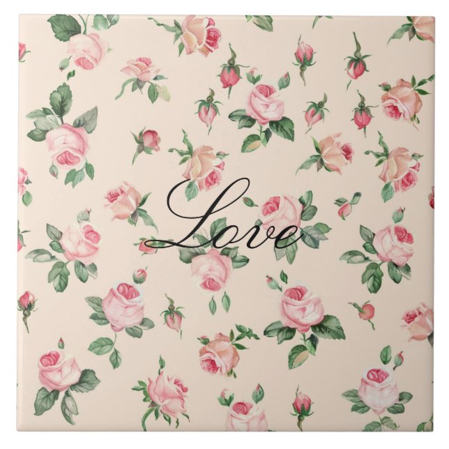 Pretty Pink Roses Floral Tile (Front)