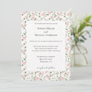 Pretty Pink Roses Floral Wedding Invitation