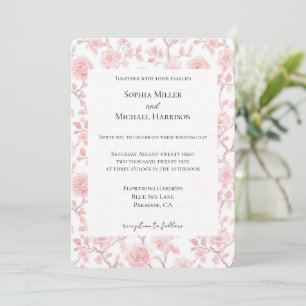 Pretty Pink Roses Floral Wedding Invitation