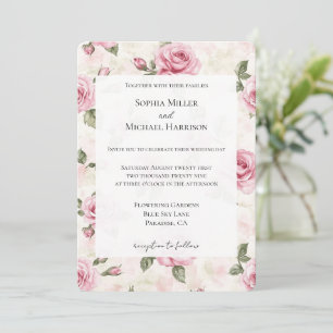Pretty Pink Roses Floral Wedding Invitation