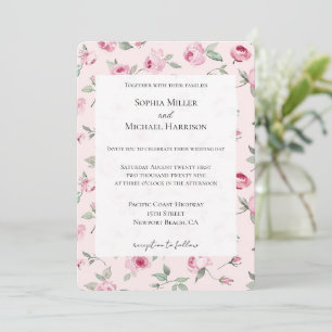 Pretty Pink Roses Floral Wedding Invitation