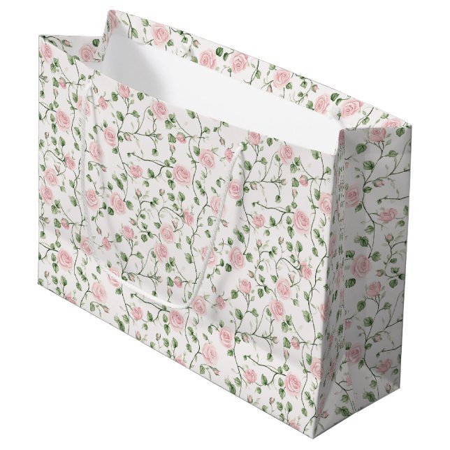 Pretty Pink Roses Floral Wedding Large Gift Bag (Front Angled)
