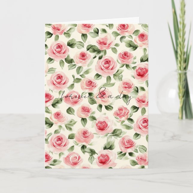 Pretty Pink Roses Floral Wedding Love Card (Front)