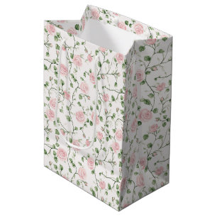 Pretty Pink Roses Floral Wedding Medium Gift Bag